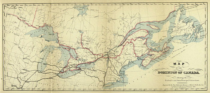 1867 - Dominion du Canada : chemins de fer et les principales connexions