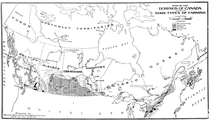 Map of the Dominion of Canada, showing main types of farming, 1927.