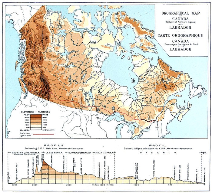 Orographical map of Canada (exclusive of northern regions) and Labrador, 1947