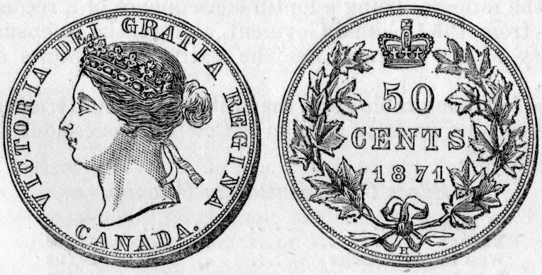 A Canadian fifty-cent piece of 1871