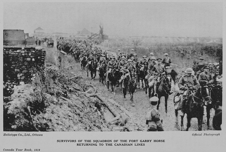 Survivors of the squadron of the Fort Garry Horse returning to the Canadian lines