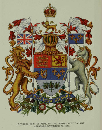 Official Coat of Arms of the Dominion of Canada, Approved November 21, 1921.