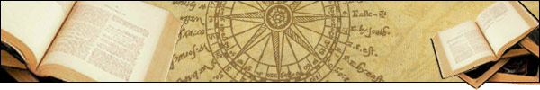 Banner: Search options. Image of a star map, to the left a close up view of three open books, piled on each other and a smaller view of the books in the same position to the right.